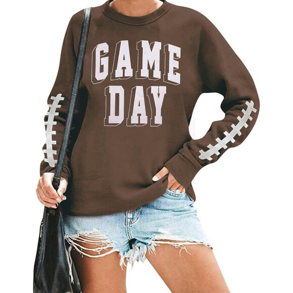 Women Game Day Sweatshirt Football Fan Letter Print Long Sleeve Casual